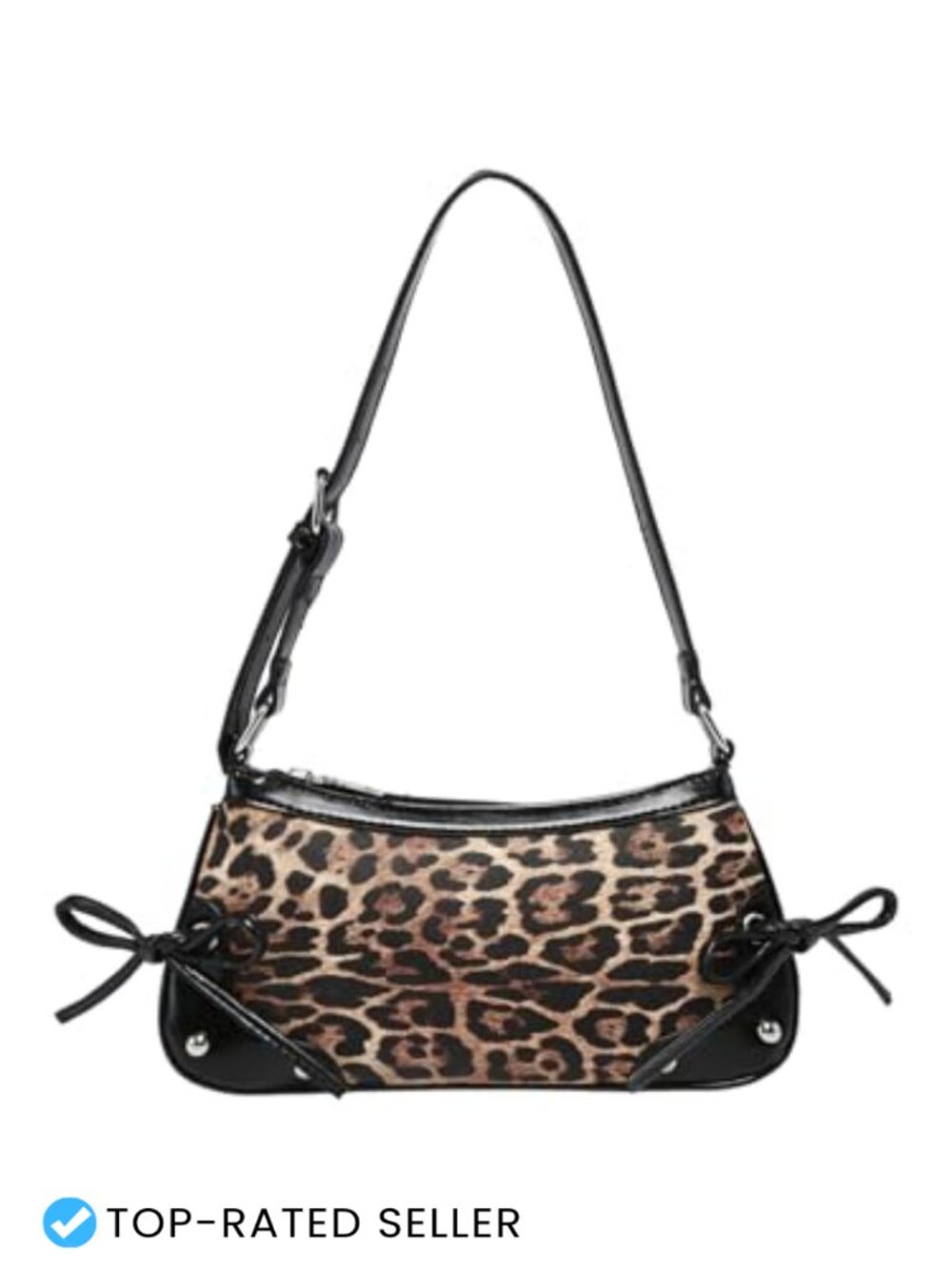 PU Leather Cheetah Print Shoulder Handbag with Bow Tie Y2K Bag